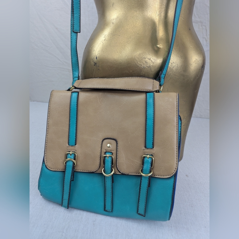 Collection Color Block Crossbody In Teal, Magenta, Blue And Tan.